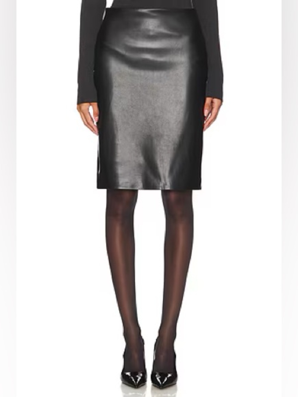 NEW ENZA COSTA Knee Length Soft Faux Leather Skirt Black size 3 Large